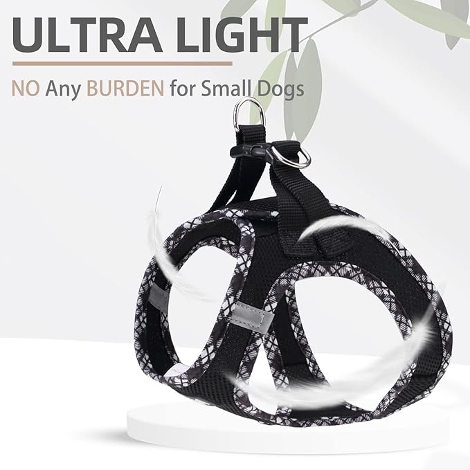 PUPTECK Dog Harness and Leash Set for Small Medium Dogs No Pull Step-in Soft Mesh Puppy Cat Vest Harnesses Reflective at Night, Black M
