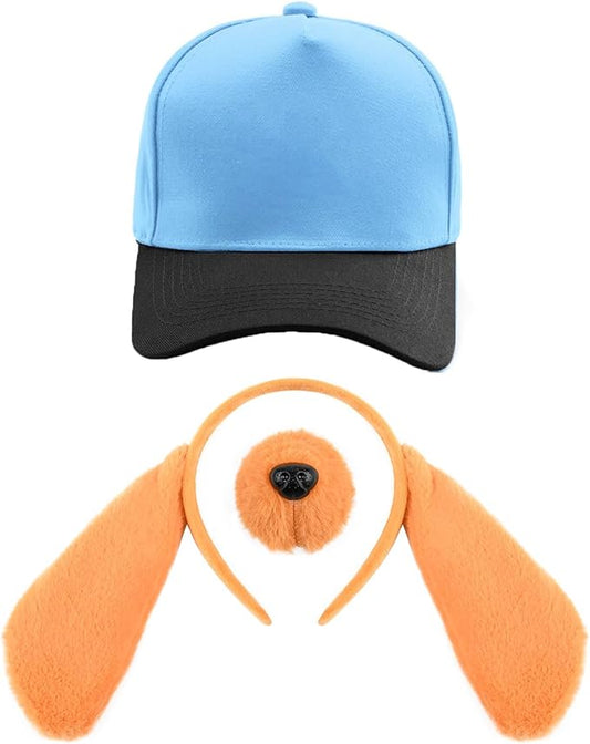 Teemico 3 Pcs Blue Dog Costume Set Including Blue Base Cap with Sticker Brown Dog Nose Bow Tie for World Book Day Dress Makeup (Sky Blue)