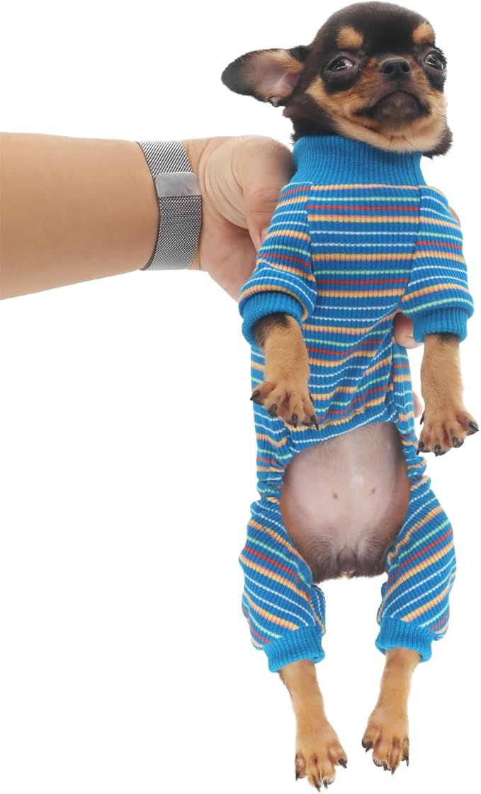 LOPHIPETS Dog Pajama Onesie for Small Dogs Teacup Chihuahua Yorkie Puppy Cat Clothes Apparel-Blue/XXS