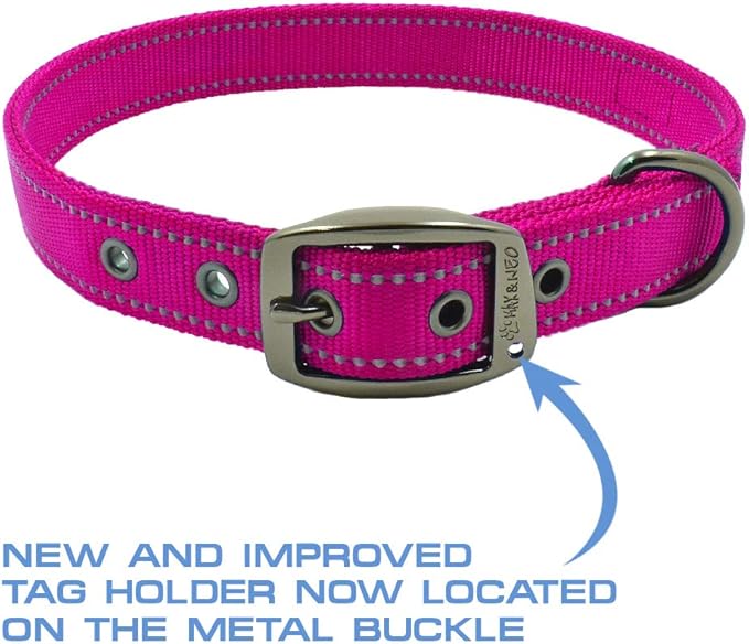 Max and Neo MAX Reflective Metal Buckle Dog Collar - We Donate a Collar to a Dog Rescue for Every Collar Sold (Medium, Pink)
