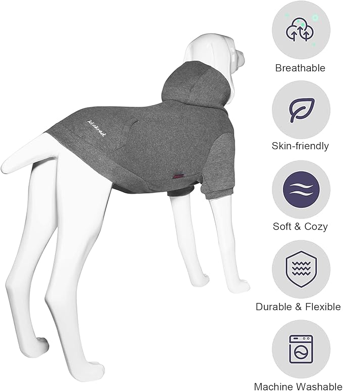 2 Pieces Basic Cotton Dog Hoodie Sweater, Soft Pet Clothes Dog Sweatshirts, Dog Outfit Coat Pullover with Pocket and Leash Hole for Small Medium Large Dogs, Dark Grey & Purple/Sleeved (Large)