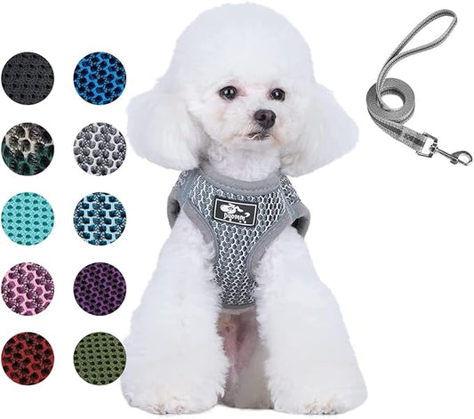 Dog and Cat Universal Harness with Leash - Cat Harness Escape Proof - Adjustable Reflective Step in Dog Harness for Small Dogs Medium Dogs - Soft Mesh Comfort Fit No Pull No Choke, Grey, M