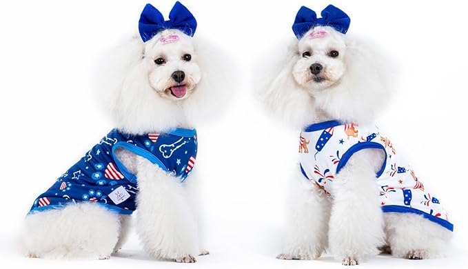 CuteBone 4th of July Dog Shirts 2-Pack Soft Pet Clothes Breathable Summer Vest for Small Puppy and Stretchy Cat Apparel 2BX17XL