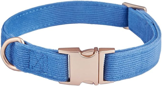 Soft Dog Collar with Metal Buckle Adjustable Comfort Cotton Corduroy Collars for Medium Dogs Velvet Dog Collars,RoyalBlue,Medium