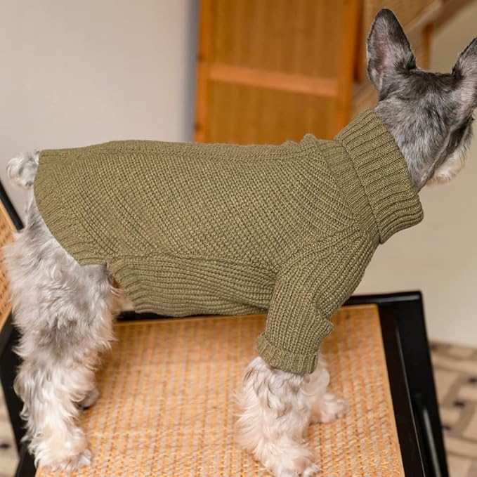 Fitwarm Thermal Knitted Dog Sweater Doggy Winter Coat Pet Clothes Doggie Turtleneck Jacket Puppy Outfits Cat Sweatsuit Sage Green Large
