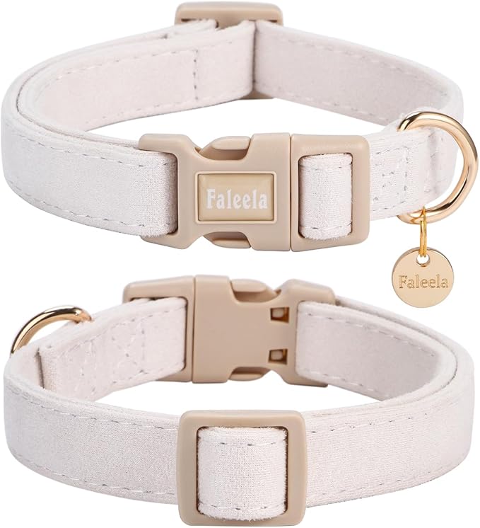 Faleela Dog Collar - Cute & Comfy Cotton Pet Collar, Adjustable Lightweight Design with Quick-Release Buckle, for Small, Medium & Large Dogs - Multiple Styles Available (X-Small, Beige)