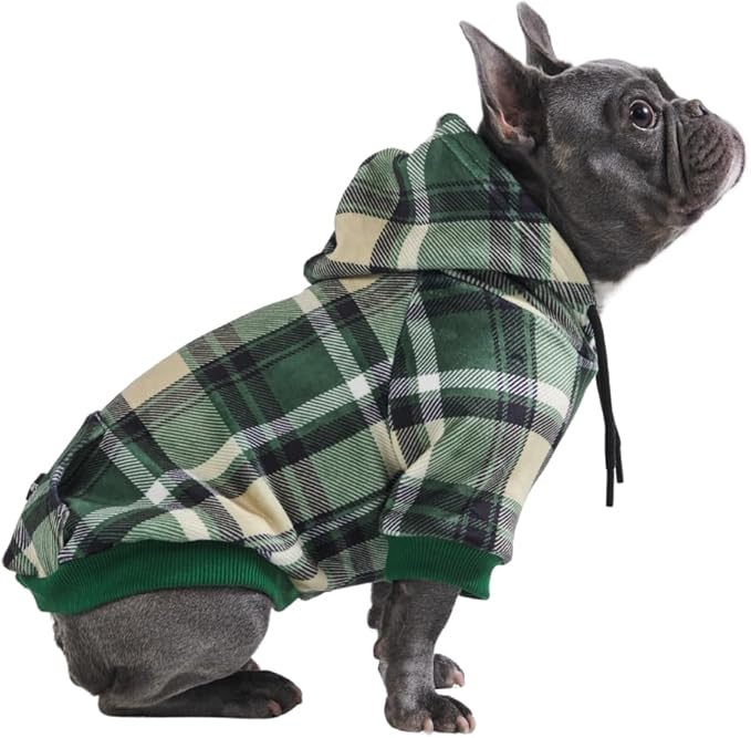 Spark Paws Dog Hoodie - Premium Quality, Buttery Soft, Superior Comfort and Fit, Calming Fleece Interior, Suitable for All Breeds - Green Plaid - L