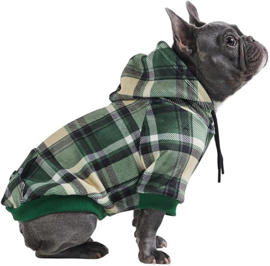 Spark Paws Dog Hoodie - Premium Quality, Buttery Soft, Superior Comfort and Fit, Calming Fleece Interior, Suitable for All Breeds - Green Plaid - XL