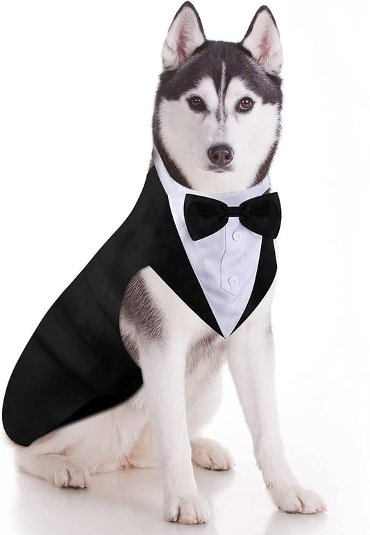 Weewooday Dog Tuxedo and Bandana Set Dogs Formal Tuxedo PET Wedding Party Suit Wedding Bow Tie Shirt for Christmas Halloween Birthday Costumes(Cute Style,Large)
