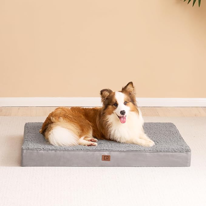 EHEYCIGA Orthopedic XL Dog Beds for Extra Large Dogs with Removable Washable Cover for Crate, Light Grey, 41x27