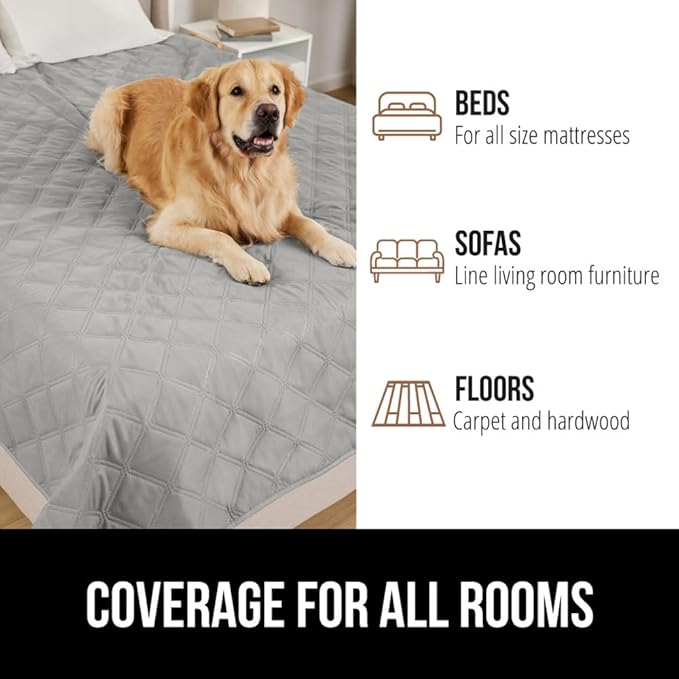 Gorilla Grip Waterproof Dog Bed Cover, Pet Blanket for Furniture, Sofa, Couch, Crate, Car, Sofa Throw Essential for Cats and Dogs, Tear and Slip Resistant Leakproof Cushion Cover, 30x70 Light Gray