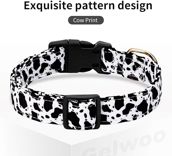 Cotton Dog Collar,Soft and Cute Puppy Collars with Crow Patterned Design for Girl Female Boy Dogs,Adjustable Buckle Pet Collar for Small Medium Large Dogs (Cow Print, Medium)