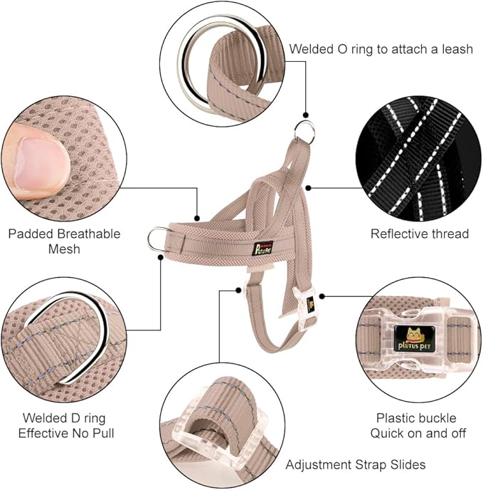 Plutus Pet No Pull Dog Harness with Breathable Mesh Padded, Adjustable Reflective Escape Proof Dog Harness, Quick Fit Dog Vest Harness for Small Dogs(XS, Beige)