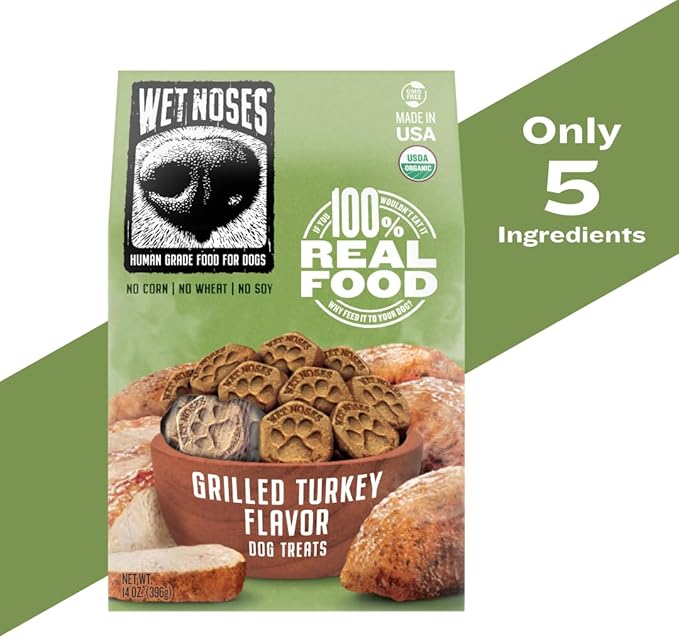 Organic Crunchy Dog Treats – for All Pet Sizes, Breeds – All-Natural Puppy Treat, Senior Dog Snack – 100% Human-Grade – Delicious Chews for Dogs - Meaty Grilled Turkey, 14 Oz (2 Pack)