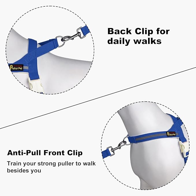 Plutus Pet Cotton Dog Harness and Leash Set, Reflective and Soft Padded, Quick Fit Vest Harness, for Small, Medium and Large Dogs, Royal Blue, XS