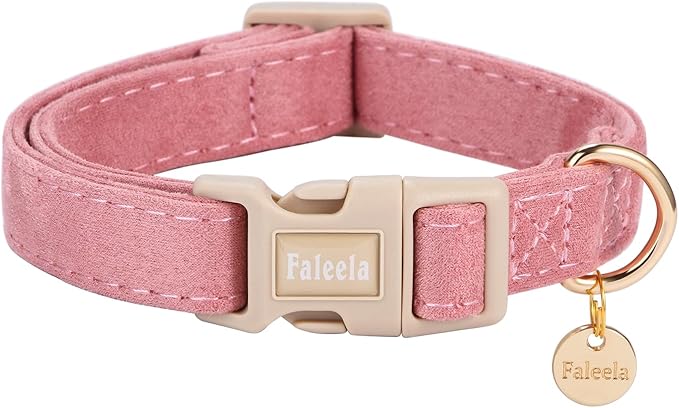 Faleela Dog Collar - Cute & Comfy Cotton Pet Collar, Adjustable Lightweight Design with Quick-Release Buckle, for Small, Medium & Large Dogs - Multiple Styles Available (Medium, Antique Pink)
