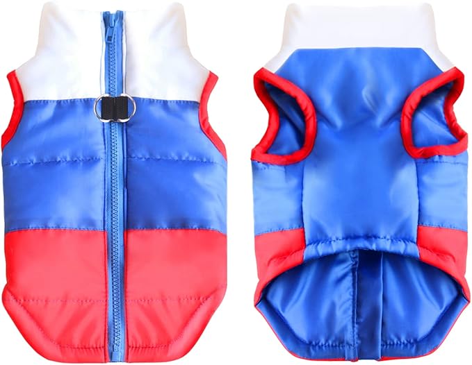 Idepet Pet Dog Cat Coat with Leash Anchor Color Patchwork Padded Puppy Vest Jacket Teddy Chihuahua Costumes Pug Cloth XS S M L (Small, Red)