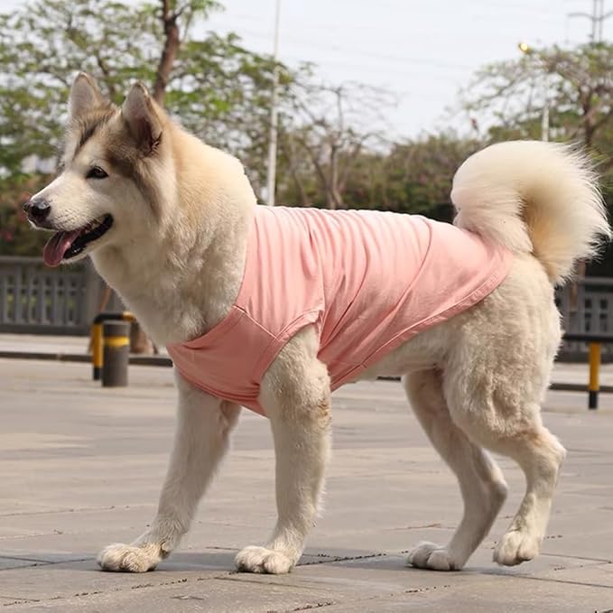 ANIAC Pink XL Dog Shirt for Girl Boy Solid Cotton Dog T-Shirt Summer Basic Tank Top Breathbal Sleeveless Doggy Vest Cooling Pet Clothes for Large Breed 85-110 LB (Pink1, 8XL)