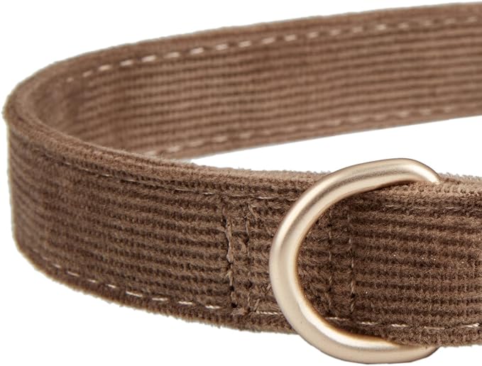 Soft Corduroy Dog Collar and Leash Set, Adjustable Cotton Dog Collars with Metal Buckle and Lead for Large Dogs,Brown