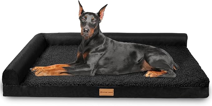 Patas Lague Orthopedic Jumbo Dog Bed for Extra Large Dogs 56''X40'', Waterproof L Shaped Jumbo Pet Sofa Beds with Removable Washable Cover, Soft Comfortable Pet Couch Mat with Nonskid Bottom, Black