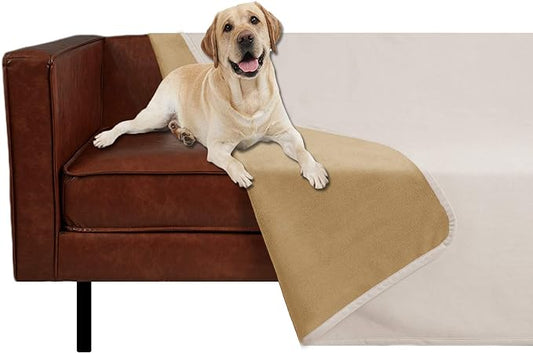 Ameritex Pet Bed Blanket Reversible 100% Waterproof Velvet Super Soft for Sofa and Bed (40x60 Inches, Cream+Sand)