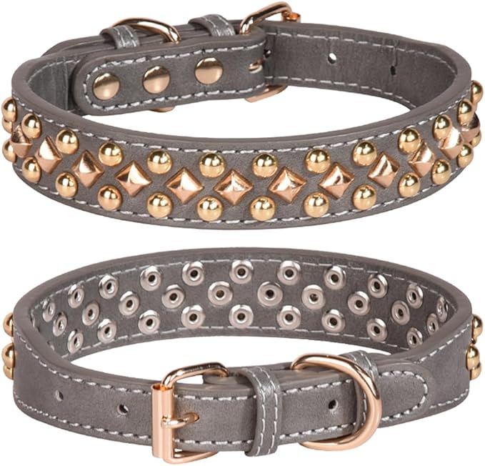 Spiked Dog Collar Soft Pu Leather Mushrooms Rivet Spike Studded Puppy Adjustable Pet Collars for Small Breeds (XS, Grey3)
