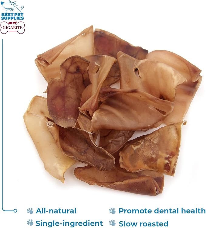 Best Pet Supplies GigaBite Roasted Pig Ears for Dogs - Natural Dog Chews, Roasted Pigs Ears, Safe for Puppies and Aggressive Chewers, Cleans Teeth and Gums - Pack of 12