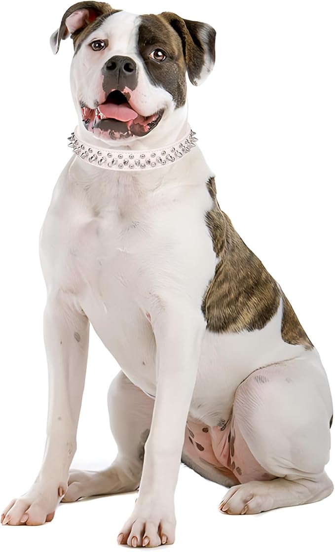 Spiked Dog Collar, Mushrooms Rivet Spike Anti-Bite Studded Protective Pet Neck Pu Leather Puppy Collars for XXS XS Small Medium Large Boy Dogs Male Cats Goat, White S