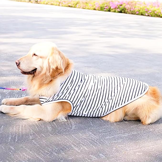 ANIAC Summer Dog Shirt for Medium Dog Girl Boy Cotton Striped Dog T-Shirt White Basic Tank Top Sleeveless Doggy Vest Cooling Pet Clothes for Dogs (White, 6XL (55-66 lbs))