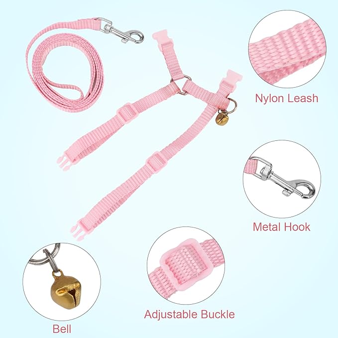 Hypeety Rabbit Bunny Harness with Leash Adjustable Soft Nylon Harness Rabbit Vest Lead Pink Blue Lead Leash All Season for Small Animals (Pink)
