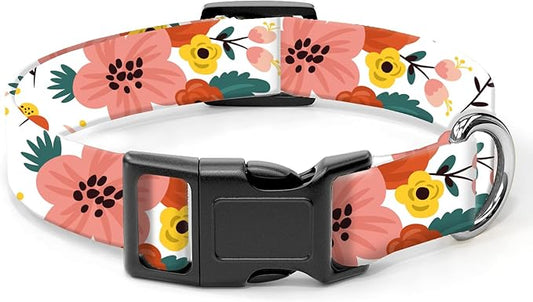 Dog Collar, Cute Dog Collar for Small Medium Large Dogs, Personalized Adjustable Soft Pet Collars with Quick Release Buckle for Walking Running, Cute Red Floral
