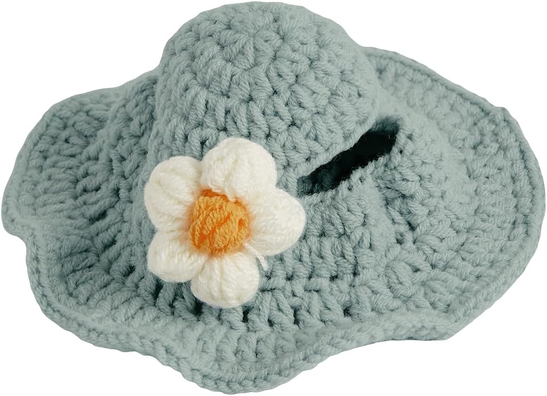 QWINEE Cartoon Flower Design Knit Cute Dog Hat Soft Cat Hat Rabbit Hat Halloween Christmas Party Costume Head Wear Accessories for Puppy Cat Kitten Small Dogs Small Animals Solid Blue S