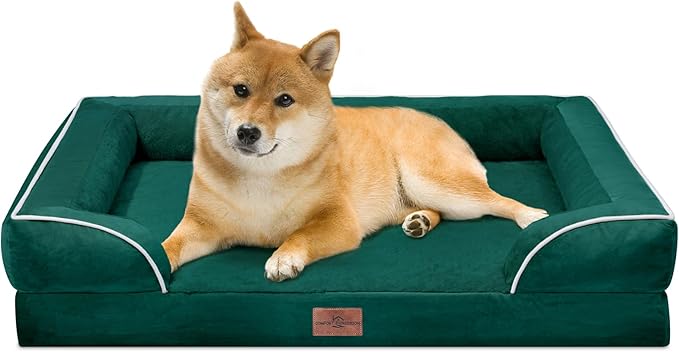 Comfort Expression Large Dog Beds Waterproof Orthopedic Foam Dog Sofa Beds Comfy Pet Bed with Washable Removable Cover & Non-Slip Bottom(Large,Emerald)