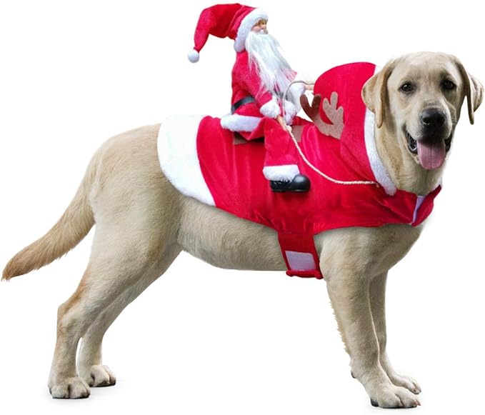 Idepet Santa Claus Riding Horse Costume, X-Large, Red & White, Velvet, Microfiber, Unisex, Christmas, Hooded Neck, Pull On, Pet Apparel Costume