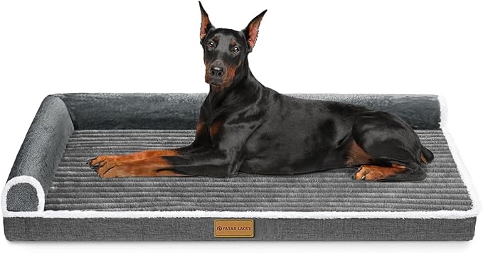 Patas Lague Orthopedic Jumbo Dog Bed for Extra Large Dogs 56''X40'', Waterproof Comfortable L Shaped Jumbo Non-Slip Soft Warm Pet Sofa Sleep Bed mat with Removable Washable Cover, Grey