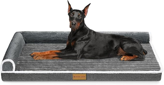 Patas Lague Orthopedic Jumbo Dog Bed for Extra Large Dogs 56''X40'', Waterproof Comfortable L Shaped Jumbo Non-Slip Soft Warm Pet Sofa Sleep Bed mat with Removable Washable Cover, Grey