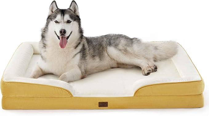 Bedsure XXL Orthopedic Dog Bed - Washable Great Dane Dog Sofa Beds for Giant Dogs, Supportive Foam Pet Couch Bed with Removable Washable Cover, Waterproof Lining and Nonskid Bottom, Spicy Mustard