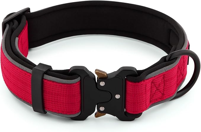 Plutus Pet Tactical Dog Collar, Reflective, Adjustable Heavy Duty Dog Collar, Soft Padded and Comfortable, for Small Medium and Large Dogs (Red, XS)