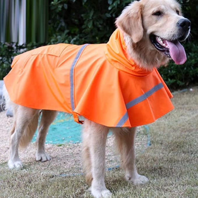 Adjustable Large Dog Raincoat with Strip Reflective - Waterproof Pet Rain Jacket Hoodie Poncho,for Large and Medium Dogs (Orange,XXL)