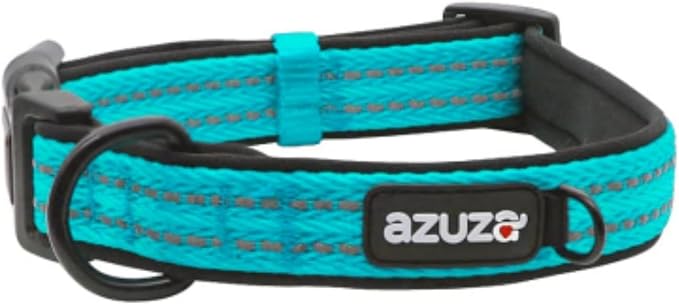 azuza Reflective Dog Collar, Soft Neoprene Padded Pet Collar with ID Tag Ring, Adjustable for Small Dogs,Vitality Blue,L