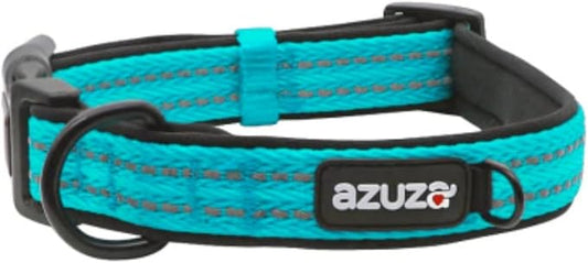 azuza Reflective Dog Collar, Soft Neoprene Padded Pet Collar with ID Tag Ring, Adjustable for Small Dogs,Vitality Blue,L