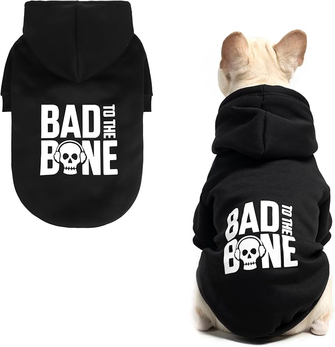 BINGPET Bad To The Bone Lettered Dog Sweater with Leash Hole, Warm & Soft Fleece Dog Hoodie for Small to Large Dogs, Cold Weather Pet Clothes