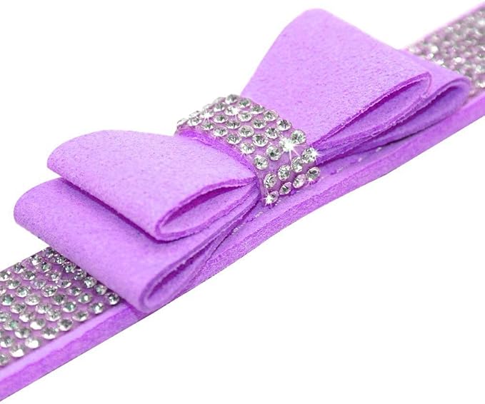 Rhinestone Dog Collar, Cute Dazzling Sparkling Soft Suede Leather Dog Cat Rhinestone Collar Crystal Diamond Pet Dog Puppy Collar (XS, Purple-1)