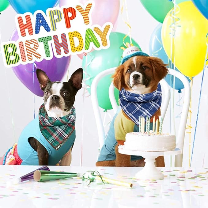 Remifa Dog Bandanas - 6PCS Birthday Gift Washable Green Black Blue Red Square Plaid Printing Christmas Dog Bib Double Reversible Kerchief Scarf Adjustable Accessories for Small to Large Dog Puppy Cat