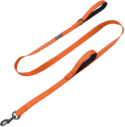 Max and Neo Double Handle Traffic Dog Leash - Reflective, Supports Dog Rescue (Orange, 4 FT)