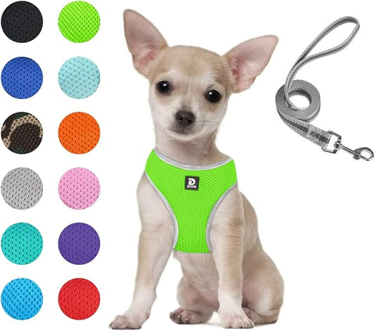 Puppy Harness and Leash Set - Dog Vest Harness for Small Dogs Medium Dogs- Adjustable Reflective Step in Harness for Dogs - Soft Mesh Comfort Fit No Pull No Choke (S, Light Green)