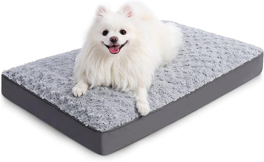 Dog Crate Bed Waterproof for Medium Dogs - Rose Velvet Soft Fluffy Washable With Removable Cover & Anti-Slip Bottom, 29 x 18 Inch, Light Gray