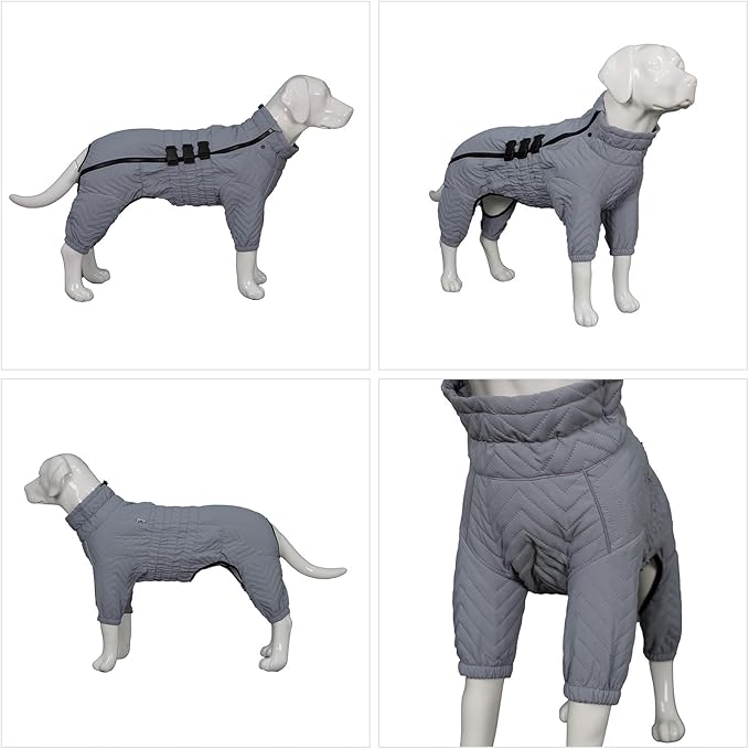 Lovelonglong Warm Dog Coat Double Layers Dog Vest, 4 Legs Covered Windproof Waterproof Reflective Warm Dog Vest Outdoor Skating Dog Costume for Small Medium Large Dogs Gray S