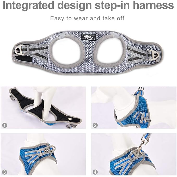 Dog and Cat Universal Harness with Leash - Cat Harness Escape Proof - Adjustable Reflective Step in Dog Harness for Small Dogs Medium Dogs - Soft Mesh Comfort Fit No Pull No Choke (S, Grey)