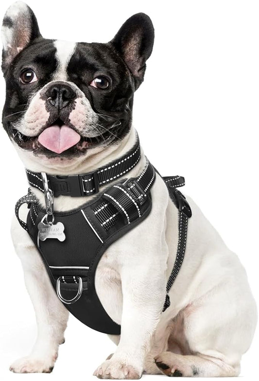 WINSEE Dog Harness No Pull, Pet Harnesses with Dog Collar, Adjustable Reflective Oxford Outdoor Vest, Front/Back Leash Clips for Small, Medium, Large, Extra Large Dogs, Easy Control Handle for Walking